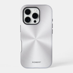 Funda Para iPhone 16 Pro Textura metálica plateada con aspecto de acero ino