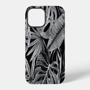 Funda Para iPhone 12 Textura monocroma tropical de hojas de acuarela.