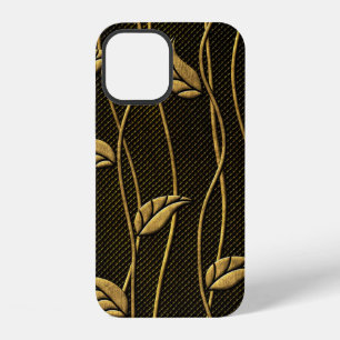 Funda Para iPhone 12 Textura perfecta dorada y negra con relieve de hoj