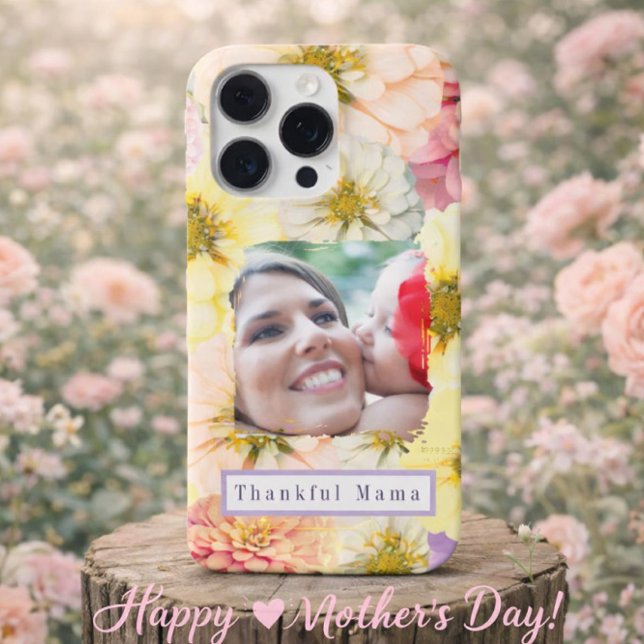 Funda Para iPhone Thankful Mama Custom Photo Upload Floral  (Subido por el creador)