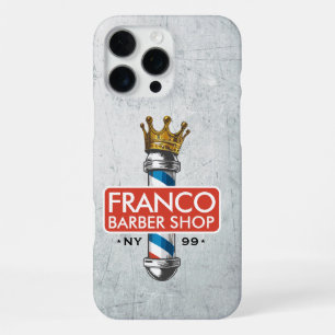 Funda Para iPhone 16 Pro Max Tienda de peinado de barbero Rey Corona Poste de b