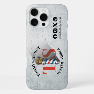 Funda Para iPhone 16 Pro Max Tienda de peinado de barbero Rey Corona Poste de b