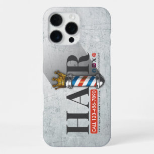 Funda Para iPhone 16 Pro Max Tienda de peinado de barbero Rey Corona Poste de b