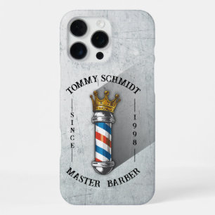 Funda Para iPhone 16 Pro Max Tienda de peinado de barbero Rey Corona Poste de b
