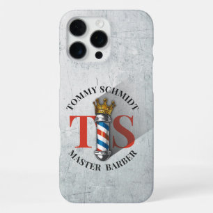 Funda Para iPhone 16 Pro Max Tienda de peinado de barbero Rey Corona Poste de b