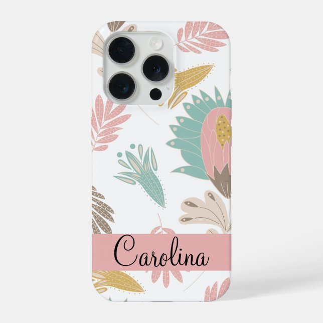 Funda Para iPhone tierno patrón monocromático floral (Reverso )