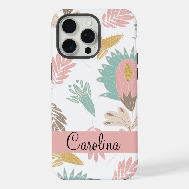Funda Para iPhone tierno patrón monocromático floral (Reverso )