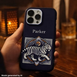 Funda Para iPhone 16 Pro Tigre Vintage Azul Marino