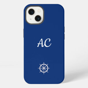 Timón de barco náutico azul y blanco (personalizab