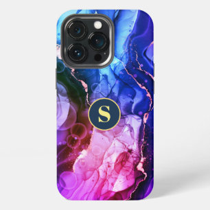 Funda Para iPhone 13 Pro Tinta líquida azul, púrpura y rojo-violeta, monogr