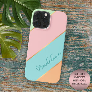 Funda Para iPhone 16 Pro Max Tinte personalizado Verde Aqua Azul Rosa Art Rayas
