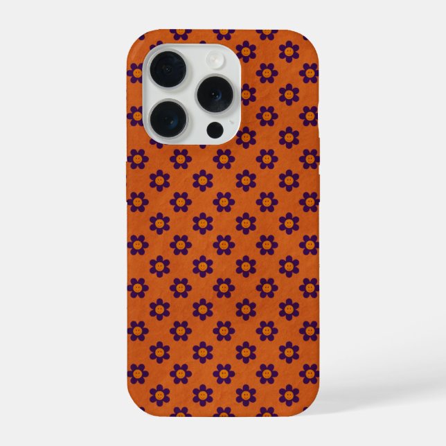 Funda Para iPhone Tiny Daisies happy faces, burnt orange Phone Case (Reverso )