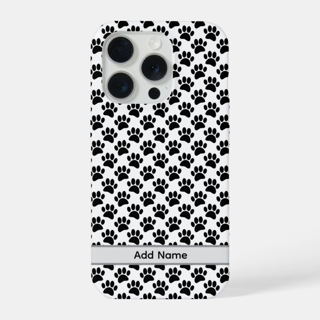 Funda Para iPhone Tiny Dog Paw Print In Black and White Custom Name (Reverso )