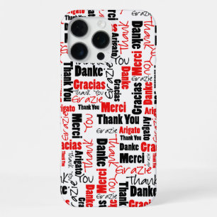 Funda Para iPhone 16 Pro Max Tipografía multilingüe roja y negra Gracias