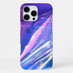 Funda Para iPhone 16 Pro Max Tira iridiscente morada opalescente azul monogramo