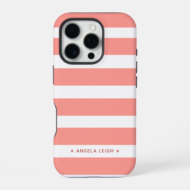 Funda Para iPhone Tiras de cabana rosadas de coral (Reverso )