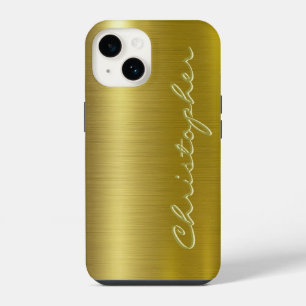Funda Para iPhone 14 Titanio Oro Acero inoxidable brillante Metalizado