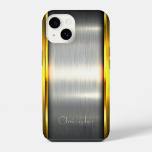 Funda Para iPhone 14 Titanio Plata Acero Inoxidable Impresión iphone 15
