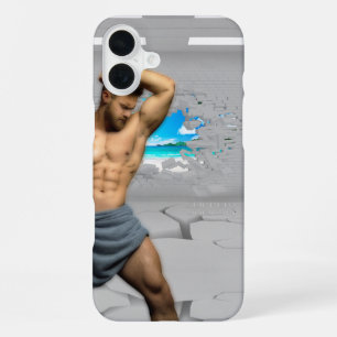 Funda Para iPhone 16 Plus Toalla de hombre de SlipperyJoe's pared de ladrill