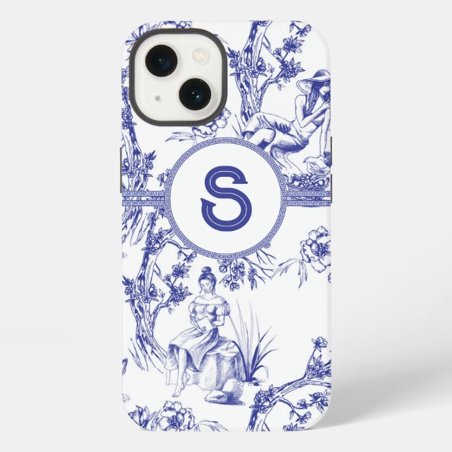 Funda Para iPhone Toile azul y blanco (Reverso )