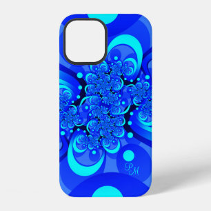 Funda Para iPhone 12 Tonos Azules, Arte Abstracto Moderno de Iniciales