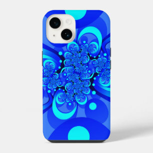 Funda Para iPhone 14 Tonos de azul Arte fractal abstracto moderno