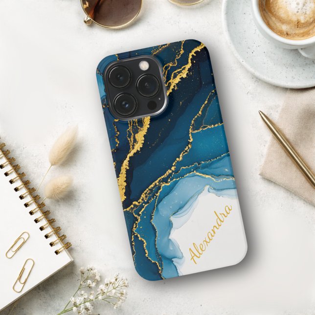 Funda Para iPhone Tonos de Azul Con Tinta Alcohólica Dorada (Subido por el creador)