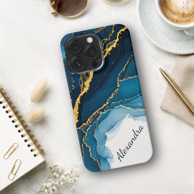 Funda Para iPhone Tonos de Azul Con Tinta Alcohólica Dorada (Subido por el creador)
