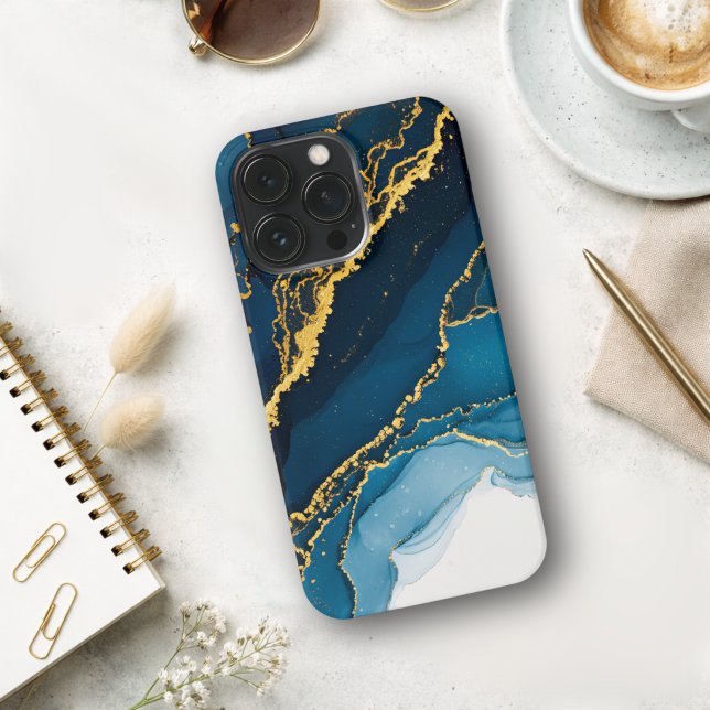 Funda Para iPhone Tonos De Azul Con Tinta De Alcohol Dorada  (Subido por el creador)
