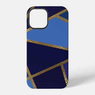 Funda Para iPhone 12 Tonos de azul y bronce dorado chic geométrico