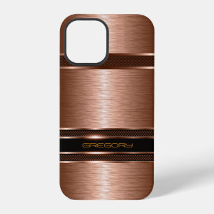 Funda Para iPhone 12 Pro Tonos de cobre marrones simples Aspecto metálico
