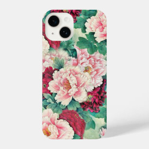 Funda Para iPhone 14 Tonos rosados y patrón de hojas verdes