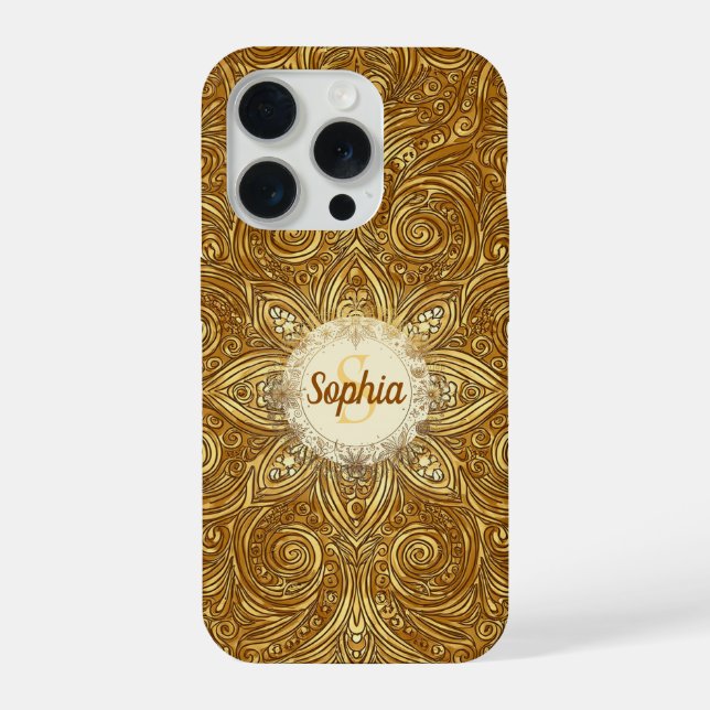 Funda Para iPhone Torbellino de Copo de Nieve Dorado (Reverso )