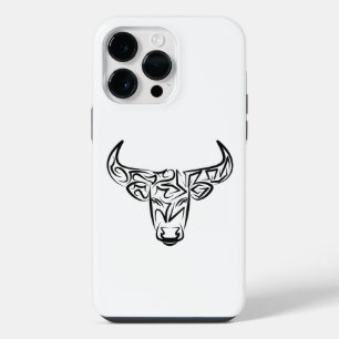 Funda Para iPhone 14 Pro Max Toro tribal blanco y negro / Buey