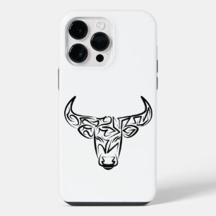 Funda Para iPhone 14 Pro Max Toro tribal blanco y negro / Buey
