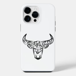 Funda Para iPhone 14 Pro Max Toro tribal negro y blanco/Ox
