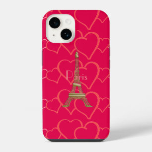 Funda Para iPhone 14 Torre Eiffel Corazones Amor Rosa Caliente París 