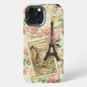 Funda Para iPhone 13 Pro Max Torre Eiffel París Rubor Rosa Floral Patrón Meloco
