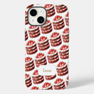 Funda Para iPhone 14 Tortas De Chocolate Y Fresa Comida Divertida Nombr