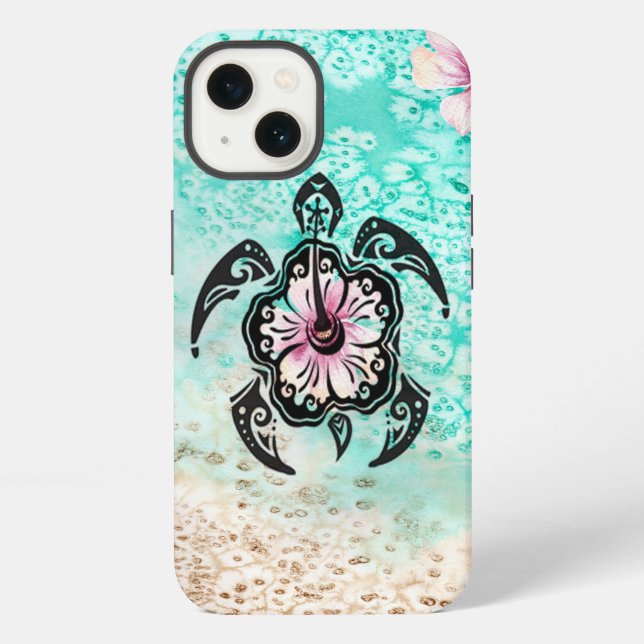 Funda Para iPhone Tortuga Hibisco (Reverso )