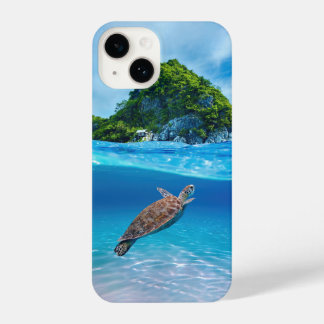 Funda Para iPhone 14 Tortuga marina blanca frente a una isla tropical