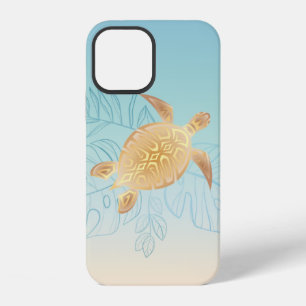 Funda Para iPhone 12 Tortuga marina dorada hojas tropicales