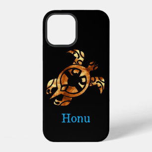 Funda Para iPhone 12 Tortuga marina hawaiana oro tribal en carcasa negr