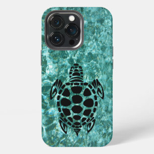 Funda Para iPhone 13 Pro Tortuga marina tribal personalizada Aqua Blue Otte