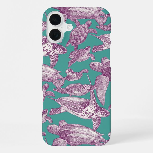 Funda Para iPhone tortugas de mar turquesa violeta (Reverso )