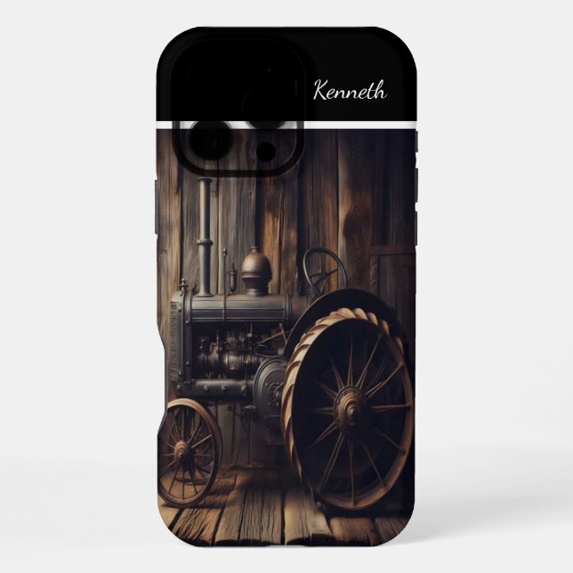 Funda Para iPhone Tractor Antiguo en Granero Rústico (Reverso )