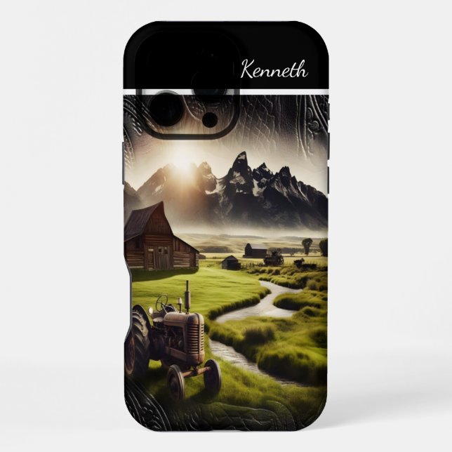 Funda Para iPhone Tractor Rústico al Atardecer (Reverso )