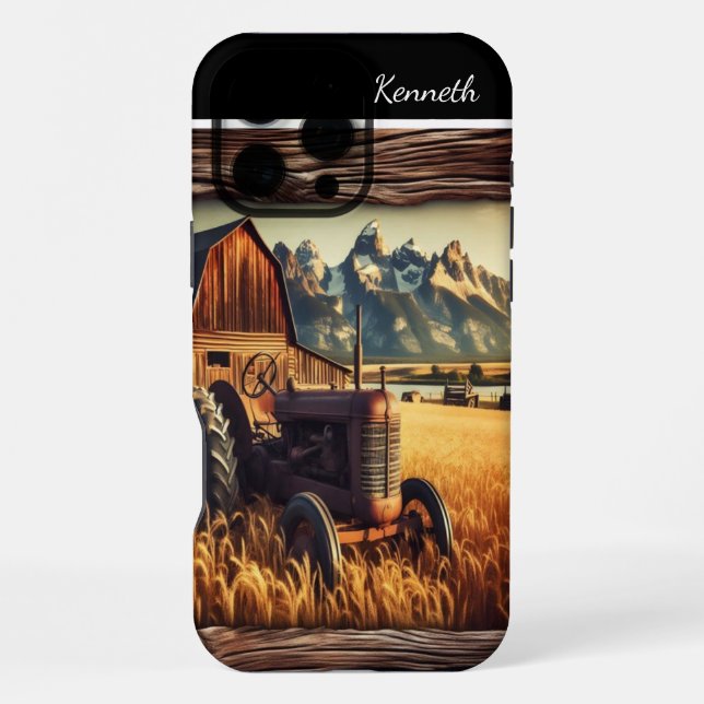 Funda Para iPhone Tractor Rústico En Las Montañas (Reverso )
