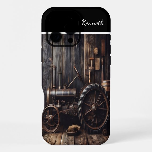 Funda Para iPhone Tractor rústico en un granero (Reverso )