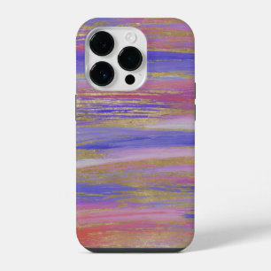 Funda Para iPhone 14 Pro Trazos pintados abstractos púrpura, coral y dorado